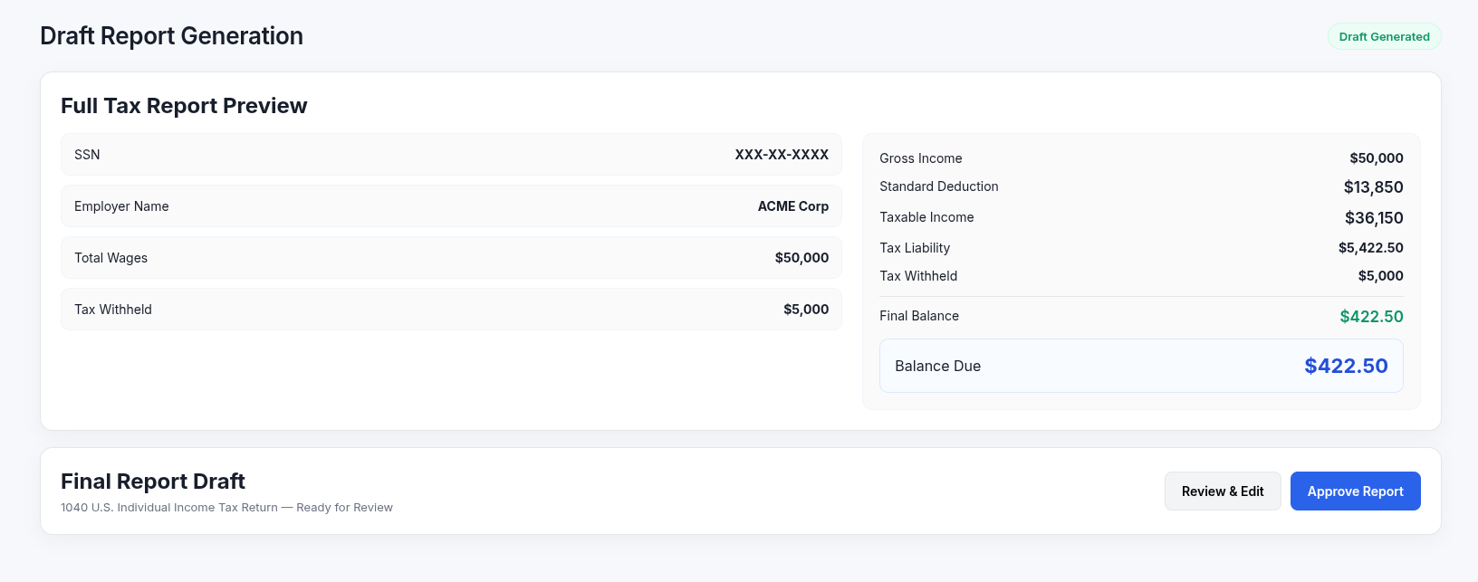 Automated Draft Generation preview